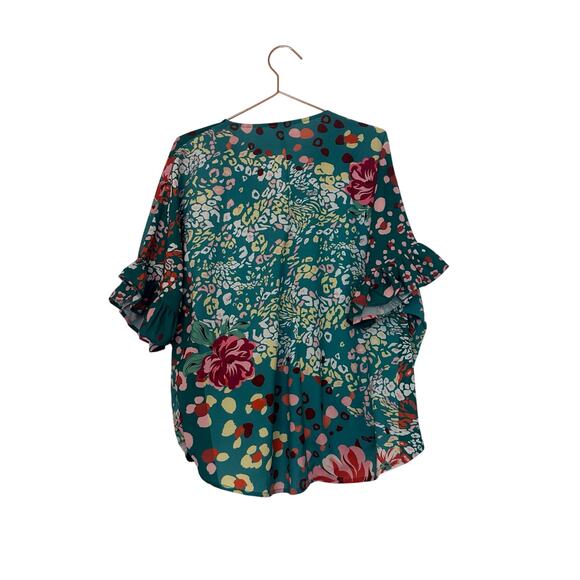 Umgee floral patchwork blouse ruffled sleeves medium - Picture 4 of 6